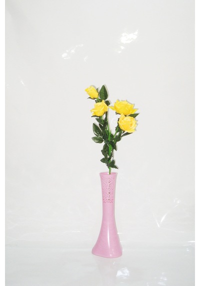 40 Cm Pembe İşlemeli Vazo Sarı Gül