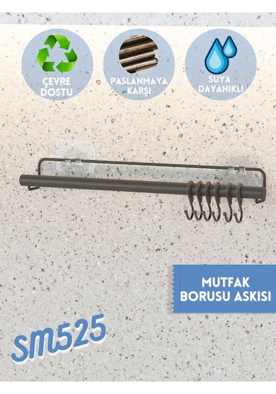Suntel Yapışkanlı Mutfak Askısı, Kepçe Askısı Banyo Havlu Askısı,çok Amaçlı Askı Siyah