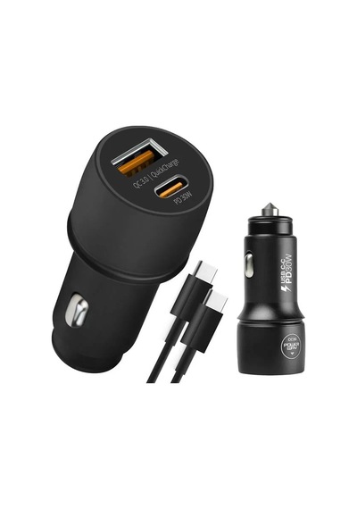 Cc36 30w Pd + Qc 3.0 Çift Çıkışlı Metal Araç Çakmaklık Hızlı Şarj Kablolu Set