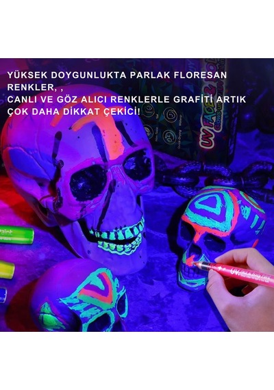 Uv Işıkta Parlayan Neon Yüz Ve Vücut Boya Kalemi Seti - 8 Renk Fosforlu Dıy Parti Kalemi Çok Renkli