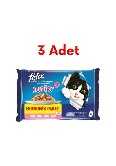 Purina Felix Sığır Etli ve Tavuklu Yaş Kedi Konserve Mama 3'lü 4 x 85 G