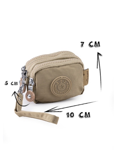 İmaks Mini Boy Krinkıl / Klinkır Kumaş 3 Fermuar Bileklik Askı Bozuk Para Cüzdan Makyaj Çanta 1415a Camel