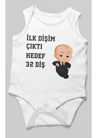 Morivokids İlk Dişim Çıktı Hedef 32 Diş Sıfır Kollu Bebek Body Beyaz