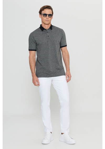 AC&Co / Altınyıldız Classics Erkek Sıyah Pamuklu Comfort Fit Rahat Kesim Polo Yaka Jakarlı Tişört Siyah
