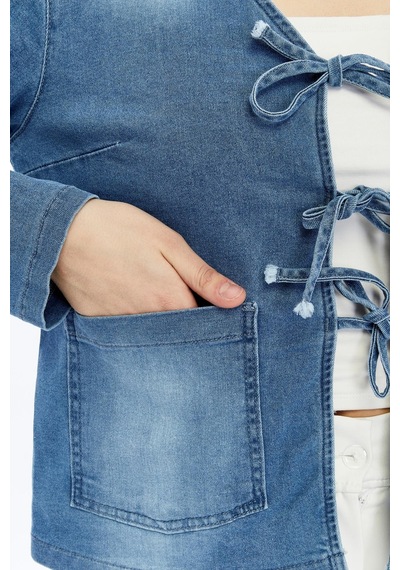 Selectmoda Kadın Denim V Yaka Önden Cepli Bağlama Detaylı Ceket/hırka Mavi Selectmoda Kadın Denim V Yaka Önden Cepli Bağlama Detaylı Ceket/hırka Mavi