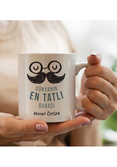 Kişiye Özel Dünyanın En Tatlı Babası Tasarımlı Beyaz Kupa Bardak - Model 1 Kobitmeyencom31592 Bk Gift
