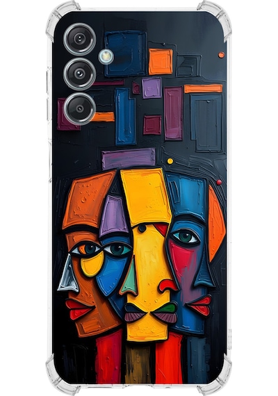 Samsung Uyumlu Galaxy M34 İle Köşe Korumalı Kılıf Metamorfoz Trinite Tasarımlı Uv Baskılı Şeffaf