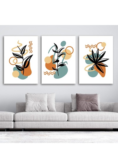 Tr 3'lü Bohem Kanvas Tablo Seti 11 - Modern Boho Duvar Dekoru - Geometrik Ve Modern Çizgili 3 Parça Tablo 35x50 Cm Genel