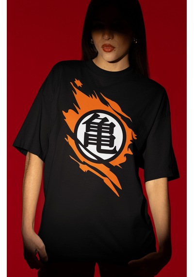 Son Goku Dragon Ball Anime Karakter Ön Baskılı Unisex Oversize Ti Siyah