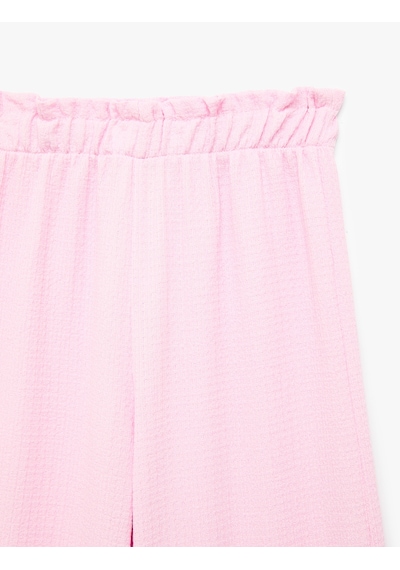 Koton Fırfır Detaylı Geniş Paça Pantolon Pembe 7wmg10056ak Gül