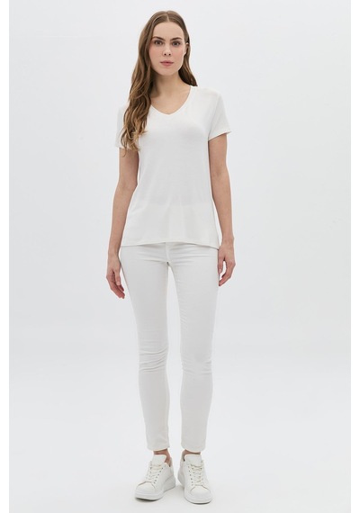 Daido Kadın Basic V Yaka T-shirt 5980 Ekru Ekru