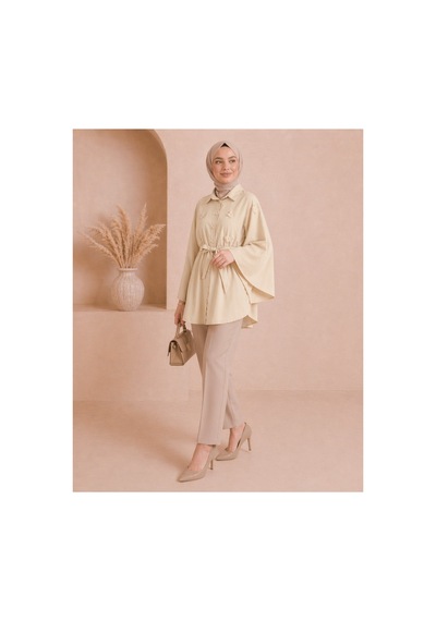 Unika Boutique Çiçekli Düğmeli Panço Bej