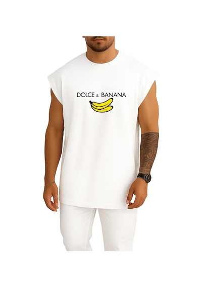 Bahriyeli Collection Oversize Dolce Banana Göğüs Baskılı Atlet Beyaz