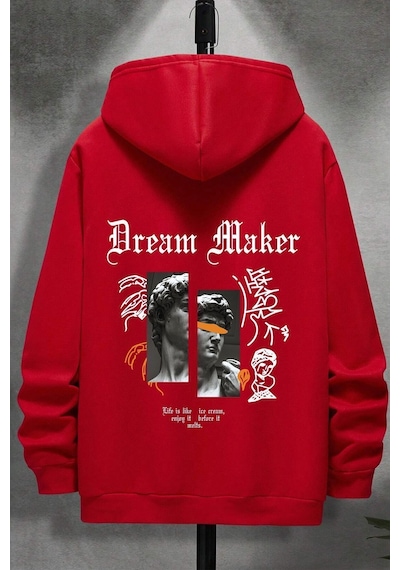 Uyguntarz Dream Maker Baskılı Unisex Oversize Sweatshirt Kırmızı