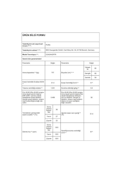 Profilo CGA244ZRTR 9 KG 1400 Devir Çamaşır Makinesi