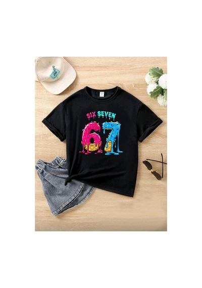 Stil X Sıx Seven Baskılı Kız Çocuk Tshırt, 67 Tasarımlı Siyah-10