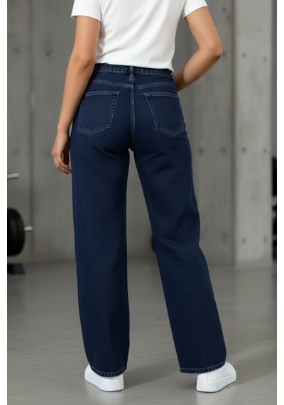 Woddi Nova Kadın Yüksek Bel Lacivert Salaş Jeans Wide Leg Geniş Paça Palazzo Kot Pantolon