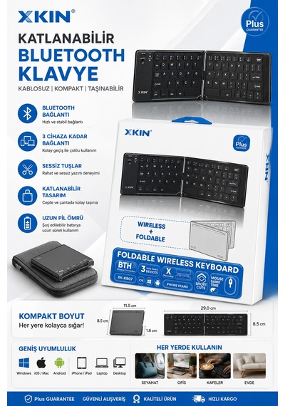 iPad Pro 11 3.nesil Uyumlu Bluetooth Mini Klavye Katlanabilir Kompakt Kablosuz