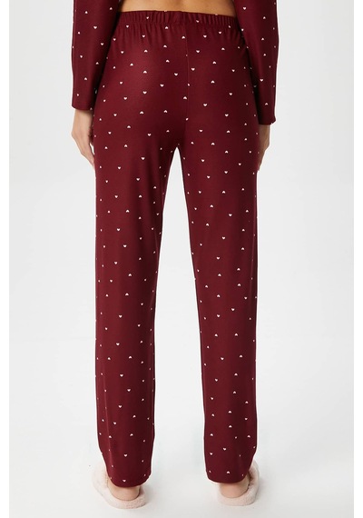 Ritnice Kadın Ely Premium Bisiklet Yaka Bordo Kalp Süet Doku Yılbaşı Pijama Takımı Bordo