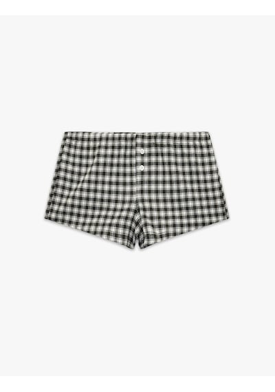 Koton Beli Lastikli Rahat Kesim Düğme Detaylı Şort Pijama Altı Siyah Ekose 6slk80047mw