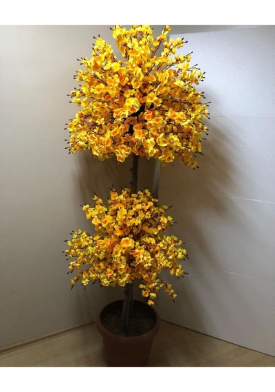 Rüzgar Yapay Çiçekçilik 2 Gövdeli Sarı Sakura Ağacı Sari