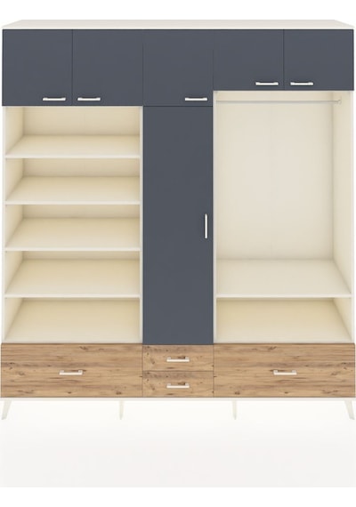Hyperion Dolap 18 Raflı 4 Çekmeceli Tek Askılı 220x44x243 Aytaşı-antrasit/çam Antrasıt/atlas Çam