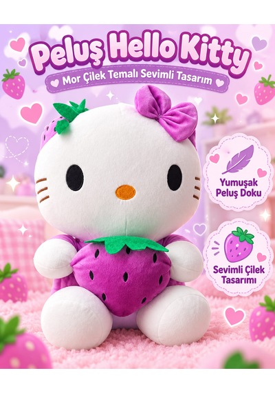 Oyuncak Hello Kitty Peluş Büyük Boy Yumuşak Sevimli Hediyelik Oyun Arkadaşı 40 Cm Mor
