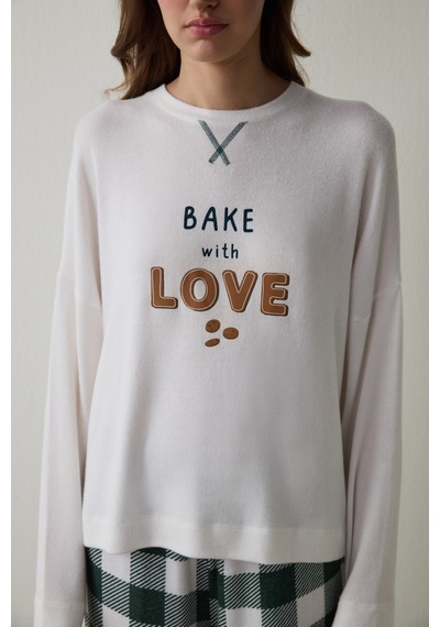 Penti Kırık Beyaz With Love Slogan Baskılı Termal Etkili Sweatshirt Pijama Üstü Beyaz