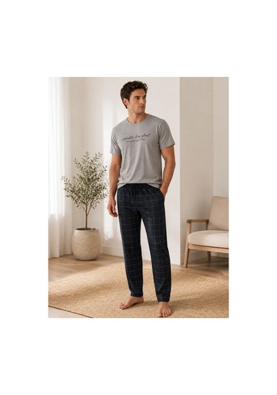 Pijamask Erkek Gri Baskılı Pamuklu Ekose Pantolonlu Pijama Takımı Kısa Kollu Rahat Ev Giyim Gri Pijamask Erkek Gri Baskılı Pamuklu Ekose Pantolonlu Pijama Takımı Kısa Kollu Rahat Ev Giyim Gri