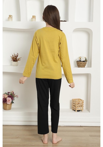 Akbeniz Kız Çocuk Penye Pijama Takım 20420 Sarı