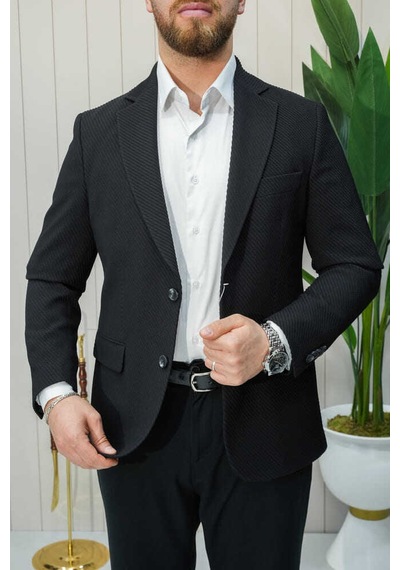 Bys Beystil Sivri Yaka Siyah Ceket 351 - Slim Fit