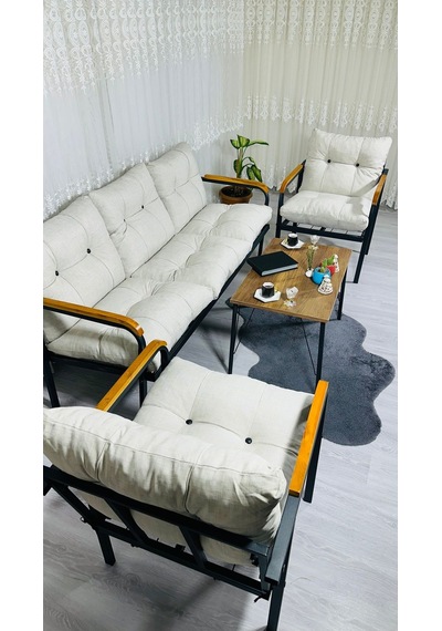 Madame Home Begonvil Balkon, Bahçe - Metal Kanepe Koltuk Takımı 3+1+1 + Sehpa Krem