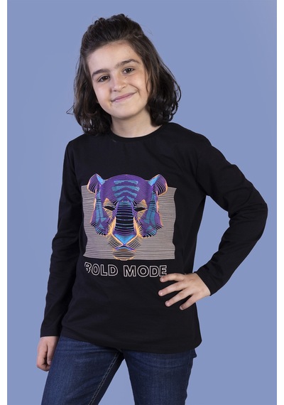 Toontoy Kids Toontoy Erkek Çocuk Kabartma Baskılı Tişört Siyah