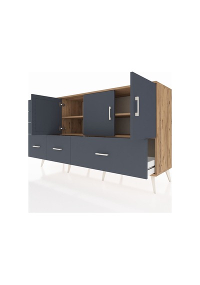 Kronos Konsol 4 Raflı 6 Çekmeceli 3 Kapaklı 176x59x99 Çam-antrasi Çam-antrasit