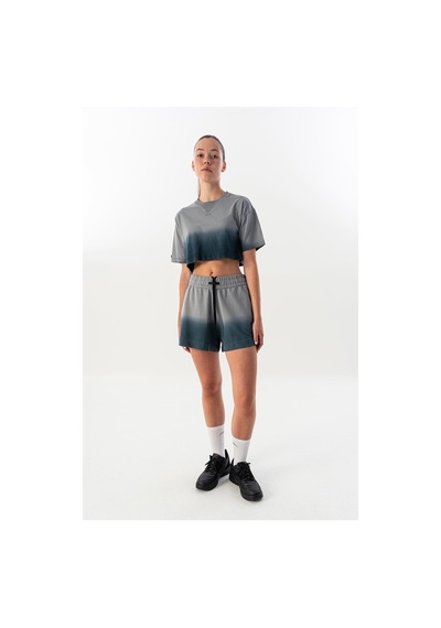 Maraton Comfort Kadın Bisiklet Yaka Gri Crop Top Gri