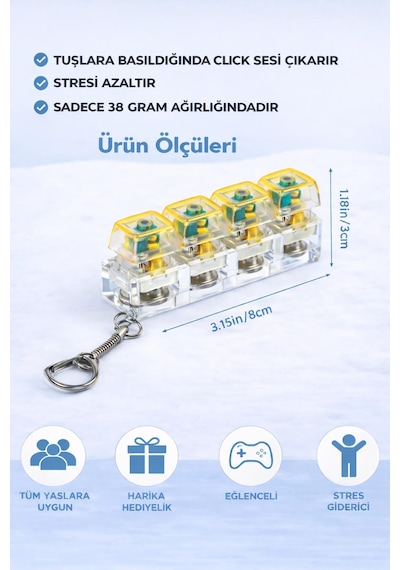 Işıklı Tuşlu Anahtarlık - Tuşlu Şeffaf Anahtarlık, 4 Tuşlu Eğlenceli Anahtarlık Çok Renkli