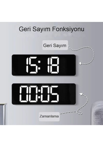 Uzaktan Kumandalı Led Dijital Duvar Saat Geri Sayım Tarihsıcaklık Siyah