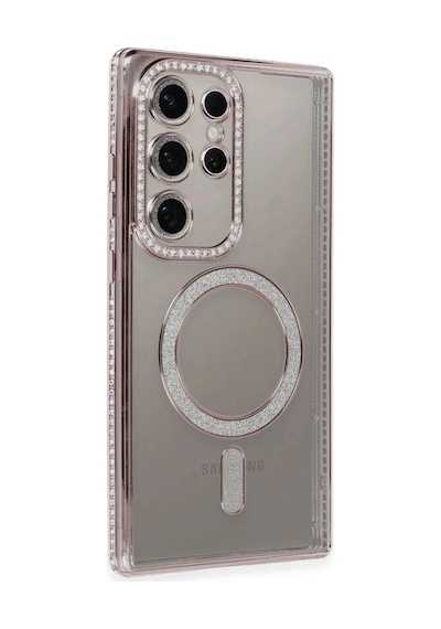 Samsung Uyumlu Galaxy S24 Ultra Kılıf Joke Simli Magneticsafe Kılıf - Pembe Standart