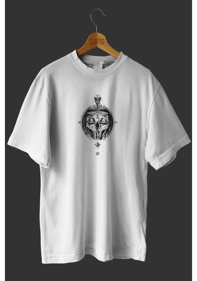 Noıssey -wed Terazi Kuru Kafa Tasarım Baskılı Oversize T-shirt Tişört Beyaz