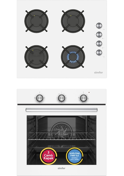 Simfer 4 Fonksiyon Trend Mekanik Beyaz Power Turbo 2'li Ankastre Set ( Fırın + Ocak)