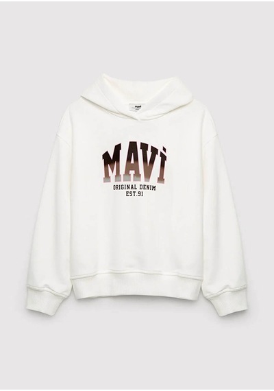 Mavi Logo Baskılı Kapüşonlu Ekru Kız Çocuk Sweatshirt M7s10179-70057
