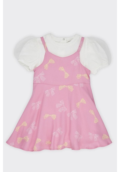 Kız Bebek Desenli İki Parçalı Pembe Elbise 479637