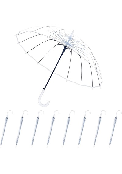 Genel Marka Şeffaf Şemsiye 90 Cm 8 Telli Fiberglass İskelet Pvc Kumaş Baston Saplı
