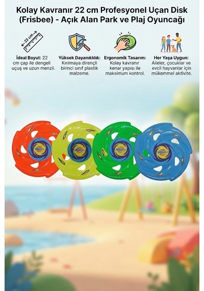 4'lü Uçan Disk Set 22 Cm Frisbee Renkli Eğlenceli Açık Alan Plaj Ve Park Oyun Seti