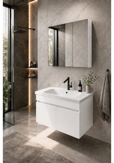 Kale Serisi Banyo Dolabı Seti Parlak Beyaz Banyo Alt Dolap - Aynalı Üst Dolap Cerastyle Elite Lavabolu, Lavabo-aynalı Üst Dolap Dahil Parlak Beyaz Kale Serisi Banyo Dolabı Seti Parlak Beyaz Banyo Alt Dolap - Aynalı Üst Dolap Cerastyle Elite Lavabolu, Lavabo-aynalı Üst Dolap Dahil Parlak Beyaz