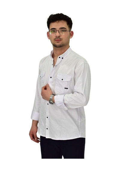 Erkek Spor Likralı Gömlek Bgl-st04343 Beyaz