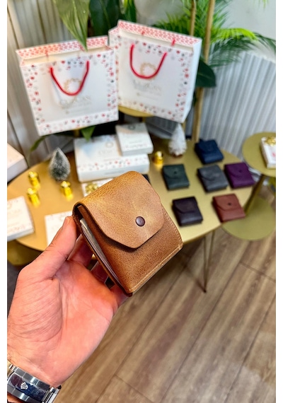 Cüzcan Signum Hakiki Deri Minimalist Katlamalı Cüzdan - Para Portföyü Antik Taba