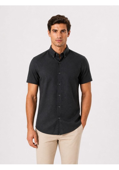 Classics Men Jet Polo Likralı Kısa Kol Slim Fit Gömlek - 7669 Siyah