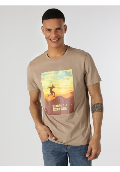 Colin'S Regular Fit Bisiklet Yaka Baskılı Gri Erkek Kısa Kol Tişört Cl1063152_Q1.V1_Tpe