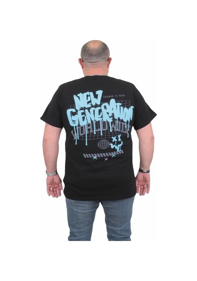 Moc Grande Mocgrande Erkek Büyük Beden Sıfır Yaka Tişört New Generation 24130 Sıyah-Sıyah Siyah